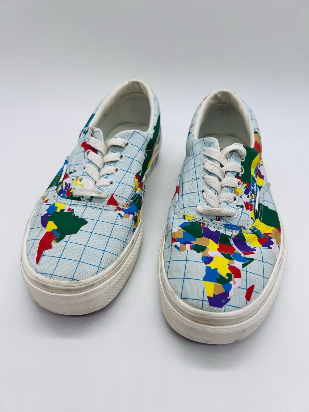 Vans White Canvas Sneakers with Multicolor World Map Print